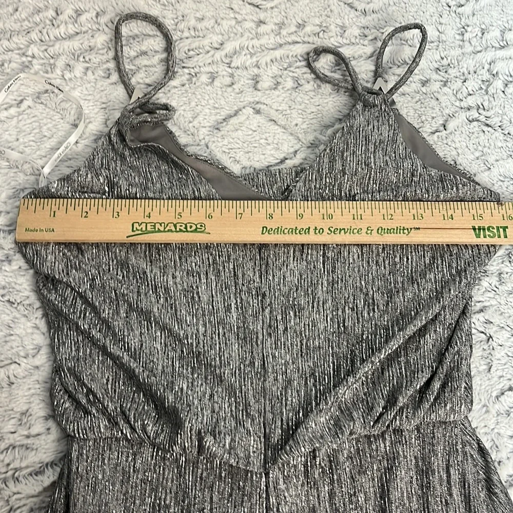Calvin Klein Metallic Silver Spaghetti Strap evening Dress Size 4 - Picture 6 of 9